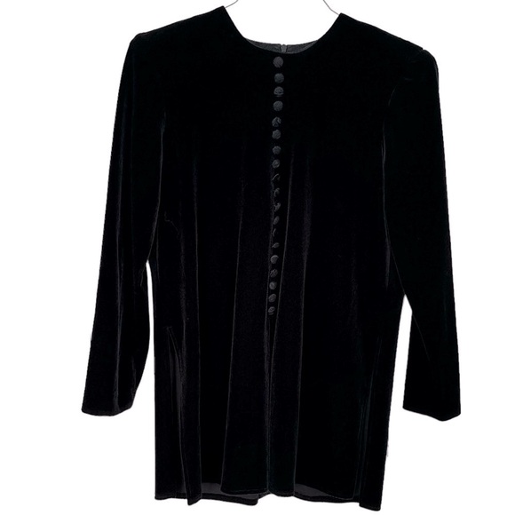 J.B.S. Tops - JBS Vintage Blouse Velvet Tunic Top Long Sleeve Shirt Black Shoulder Pad Size 8P